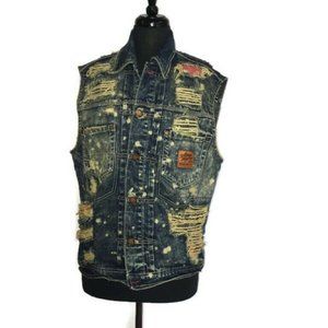 The Heritage America Womens Vest Blue Buttons Dist
